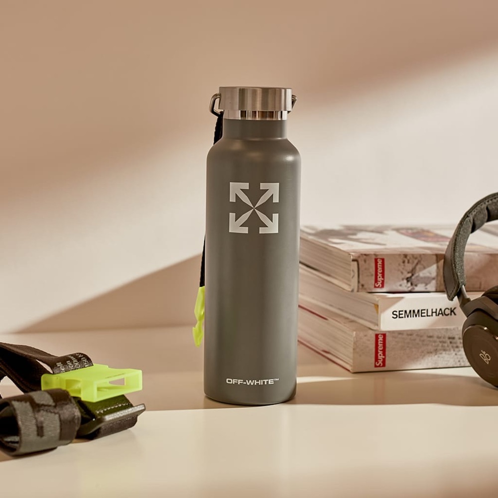 OFF-WHITE SHOULDER STRAP THERMOS TUMBLER SILVER & WHITE
